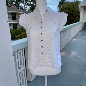 Lilly Pulitzer White Eyelet Cap-Sleeve Button Front Blouse